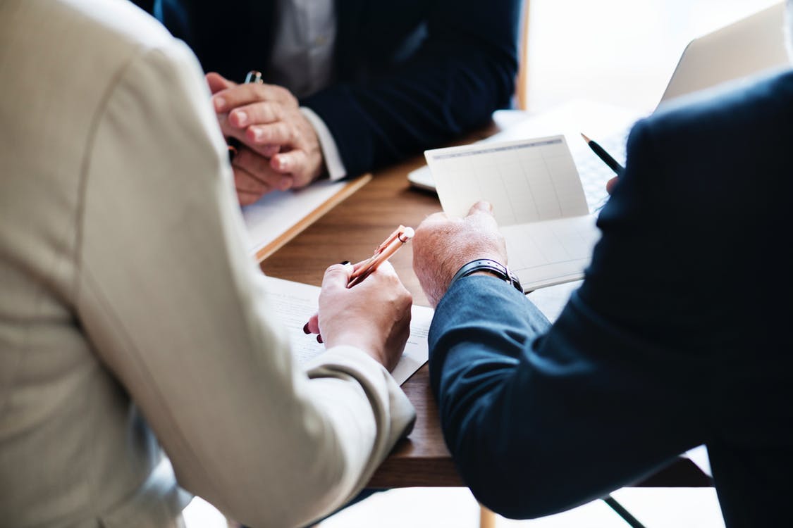 A meeting at a bank.