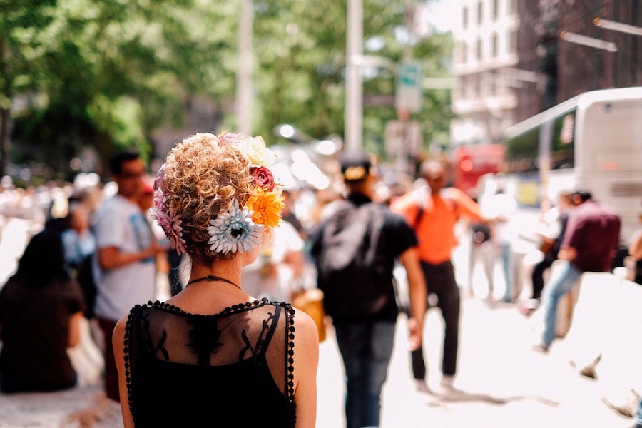 A woman walking down the street.