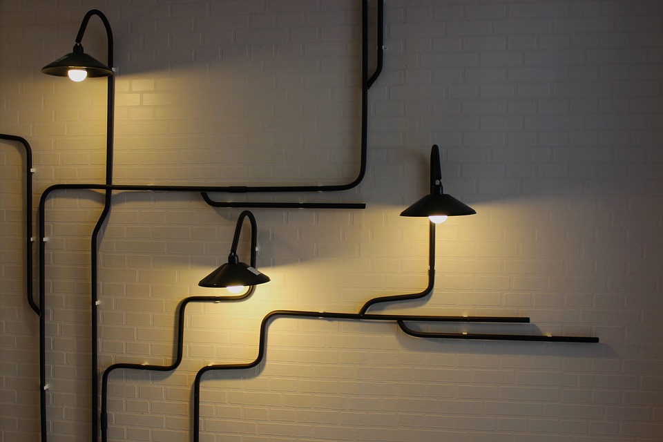Lamps on a wall.