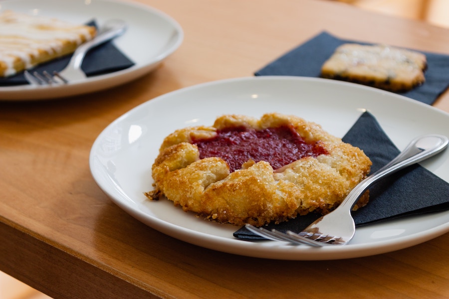 Pastry on plate with fork